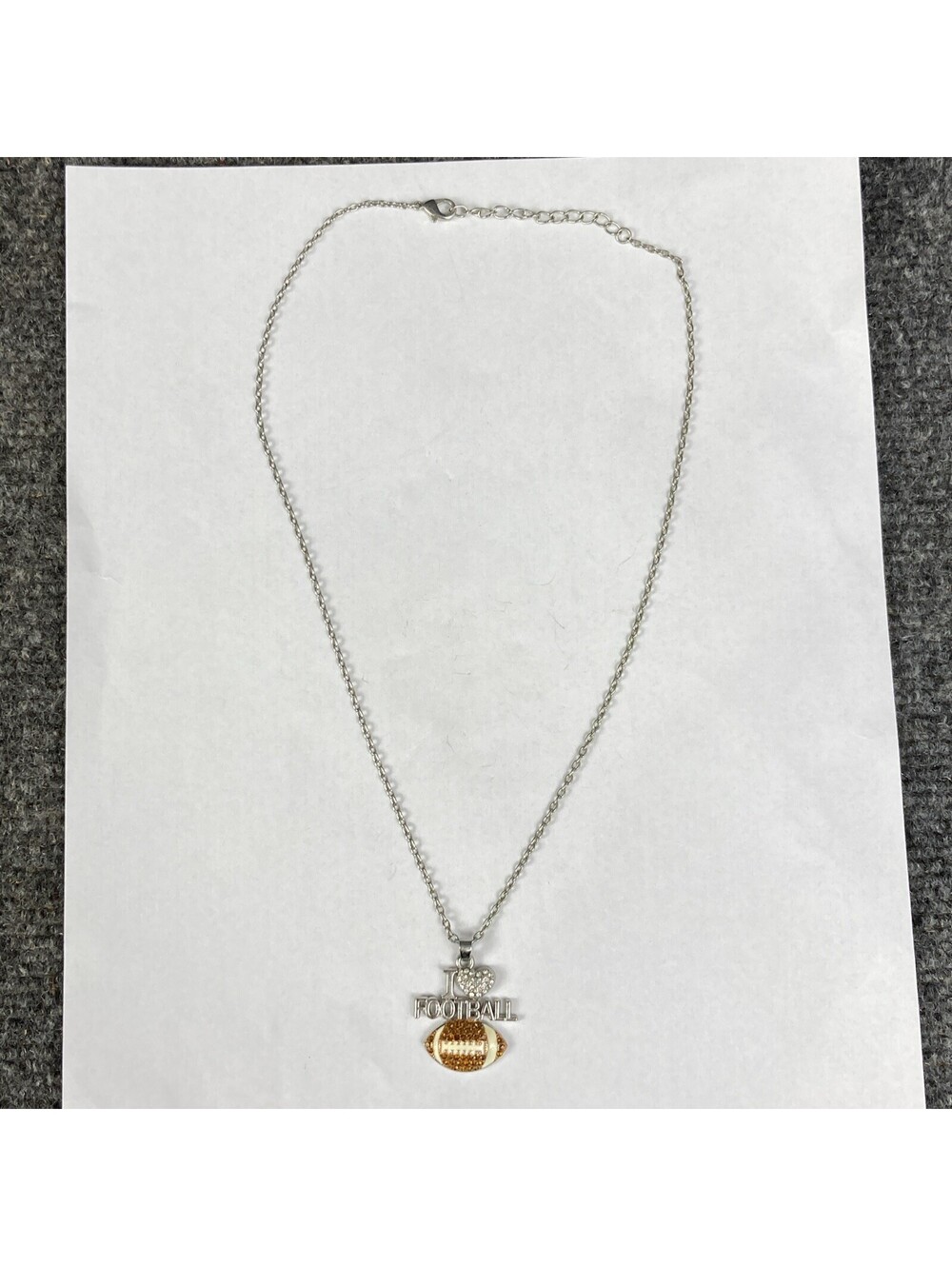 Silver Tone "I Love Football" Charm Pendant w/ Necklace Chain